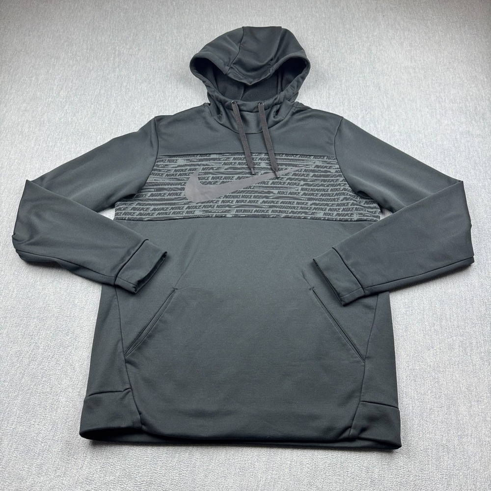 Nike Pullover Mens Medium Black Therma Dri-Fit Hoodie Drawstring Fleece Training